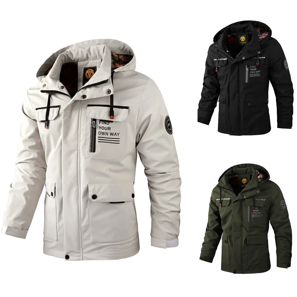 

Модная мужская Повседневная ветровка с капюшоном, Мужская водонепроницаемая уличная куртка с мягкой оболочкой, зимнее пальто, одежда, теплые куртки