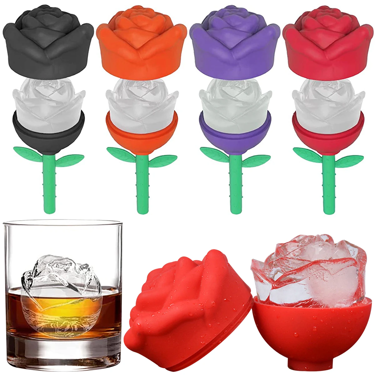 

Silicone Rose Ice Cube Mold Reusable DIY Ice Rose Cube Trays Easy Release Ice Ball Maker for Chilling Cocktails Juice Whiskey