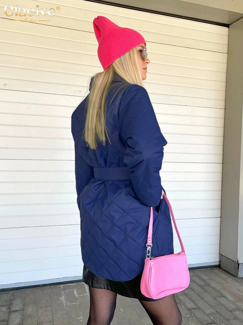 Clacive Winter Coat For Women Fashion Warm Single Breasting Long Sleeve Coats Elegant Loose Lace-Up Jacket Female Clothing 2023