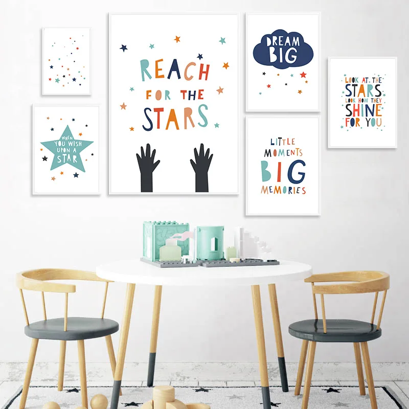 

Stars Dream Nursery Quotes Canvas Child Poster Wall Art Print Simplicity Painting Picture Baby Room Decor Nordic Kid Decoration