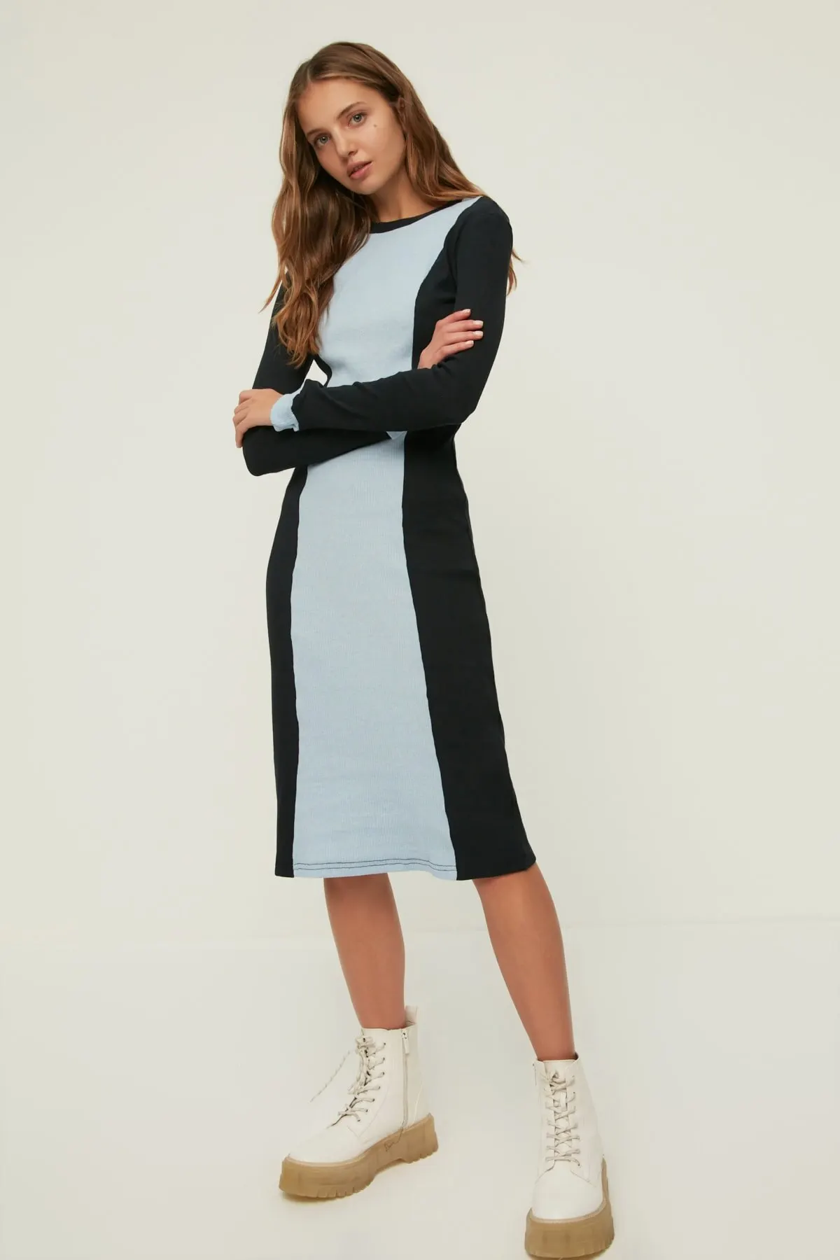 

Women's Dress Navy Blue Color Block ribbon Bodycon Knitted Summer Fashion Casual Short Sleeve Elegant Dress