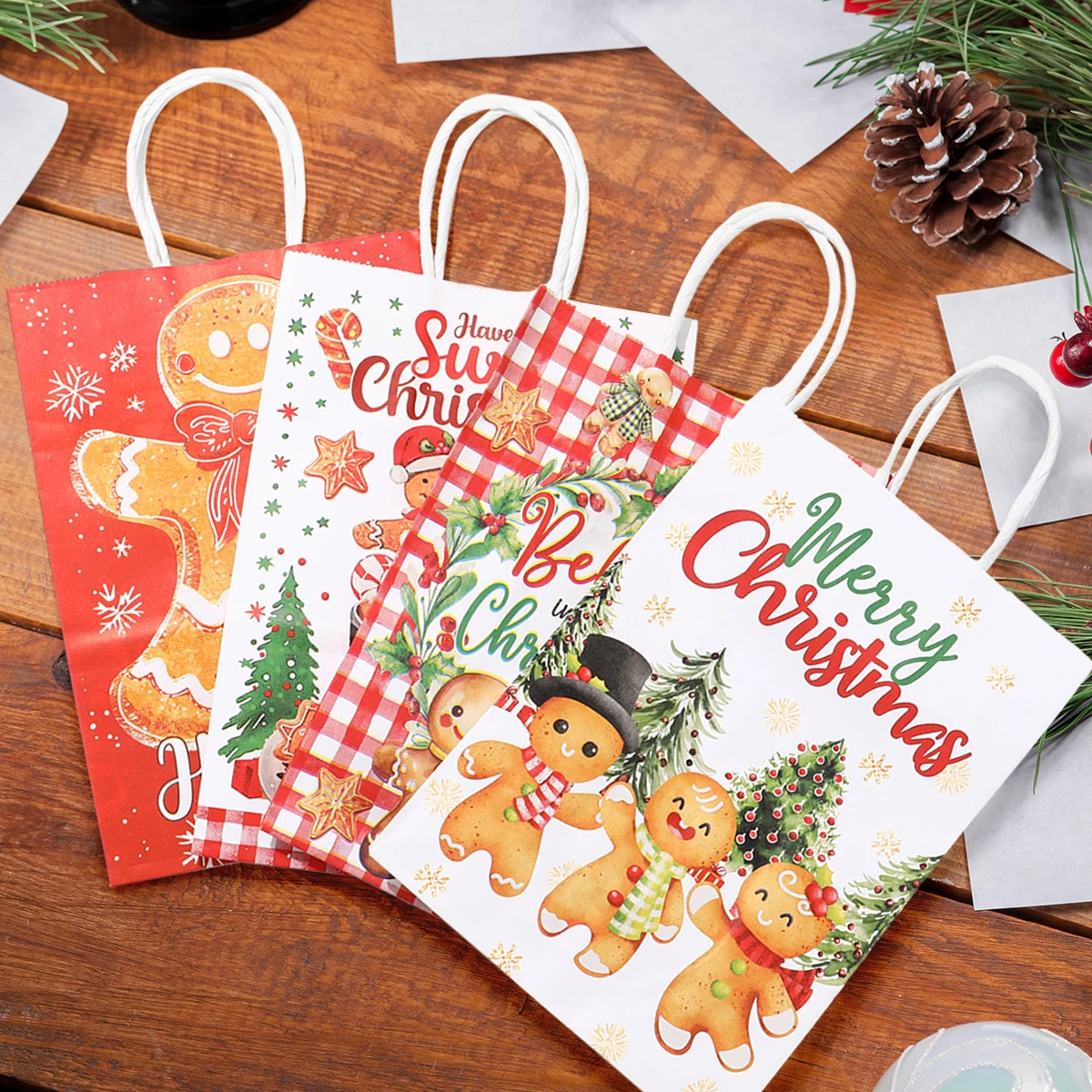 4 шт. рождественские бумажные подарочные пакеты веселые украшения для дома 2024