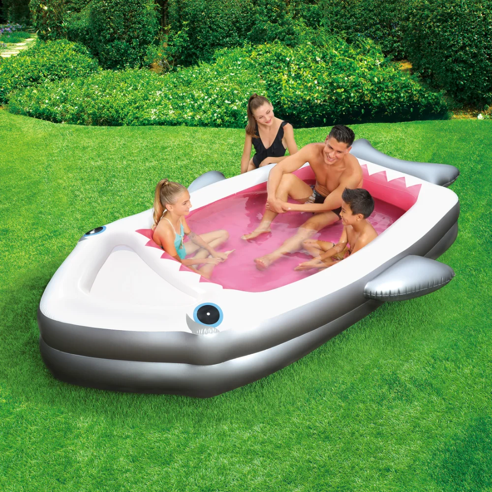 

Summer Waves Inflatable Shark Family Pool, Rectangular, Gray, Ages 3+, Unisex