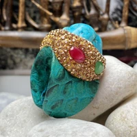 handmade speckled rhinestone covered ruby emerald turquoise ring ladies exaggerated popular jewelry in europe and america