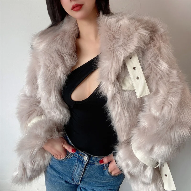 

WOMENGAGA Faux Fur Coat Women 2022 Winter High Quality Thicken Warm Jackets Woman Long Sleeve Cropped Fur Coats Lady korean UE8P