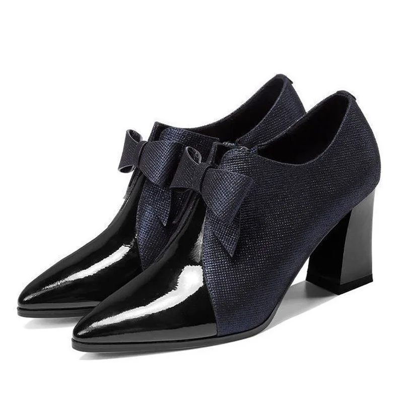 

Туфли-лодочки женские на высоком каблуке, пикантная обувь с острым носком, с бантом, офисная обувь на толстом блочном каблуке, на молнии, для ...