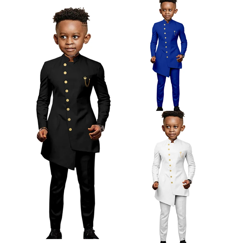 

Деловые костюмы для смокинга для мальчиков, длинное пальто, элегантный свадебный костюм с одной грудью, облегающий костюм для африканских выступлений из двух предметов, пиджак и брюки