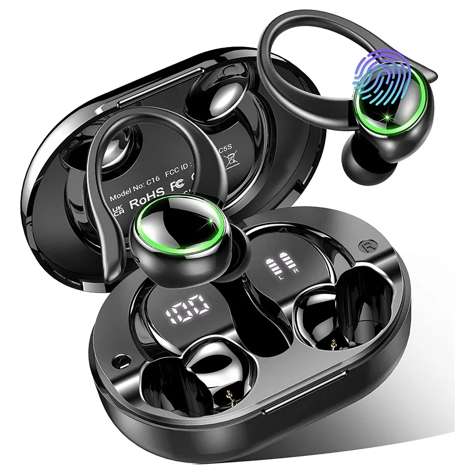 

True Wireless Earbuds with Earhooks 48H Battery Life Bluetooth 5.3 IPX7 Waterproof Headphones TWS Bluetooth Earphones with Mic