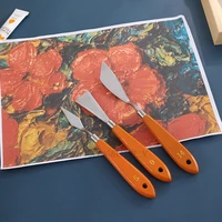 3 pcs student art supplies gouache paint scraper single wooden handle stainless steel painting palette knife oil painting knife