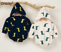 criscky 2022 autumn rompers baby boys girls cute long sleeve with cap cotton infant kids fleece cartoon thicken jumpsuits