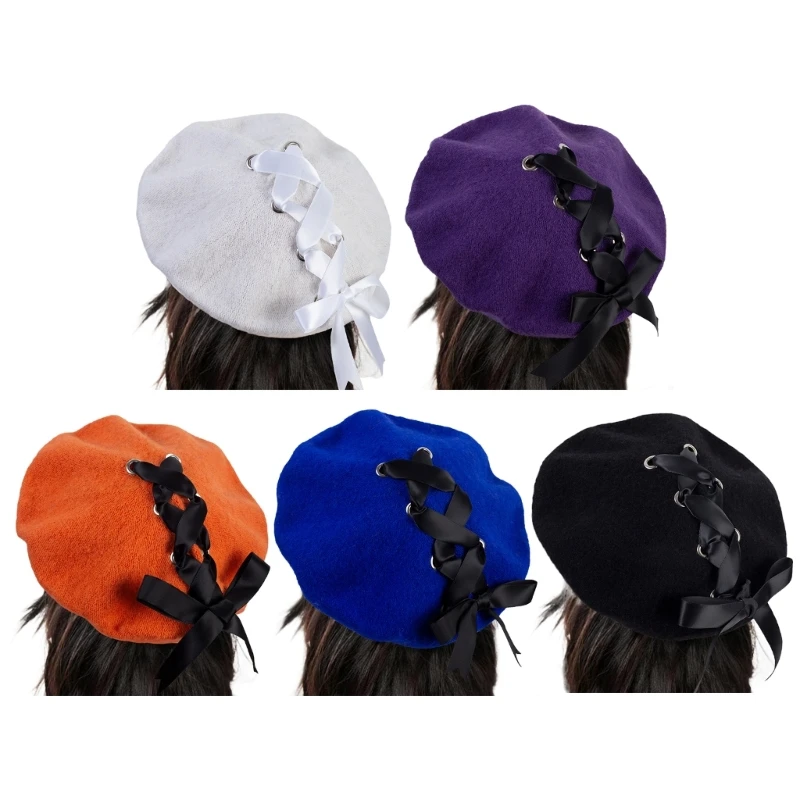 

Adult Self-Tie Bowknot Hat Girls French Hat Hot Girls Woman Autumn Winter Taking Photo Camping Shopping Hat