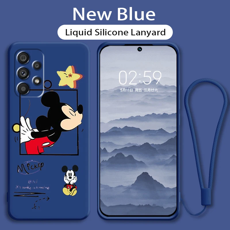 

Fashion Mickey Minnie Couple Phone Case For Samsung A73 A53 A33 A52 A32 A23 A22 A71 A51 A21S A03S A50 A30 5G Liquid Rope Cover