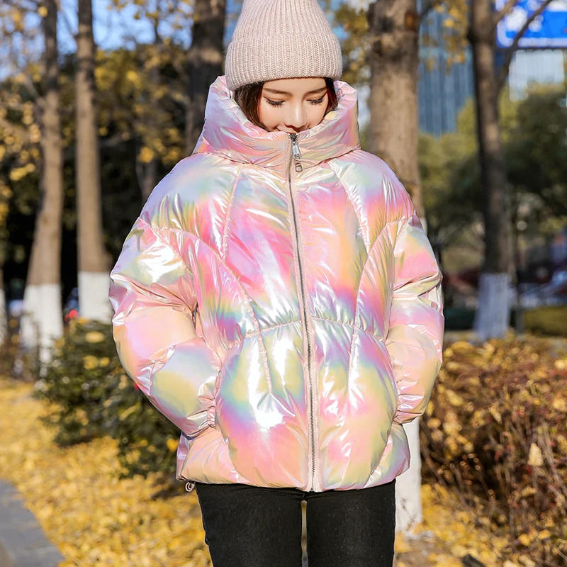2021 New Winter Jacket Coats Women Parkas Hooded Glossy Down Cotton Jacket Warm Casual Parka Padded Cotton Coat Female