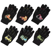 6 pairs vehicle paste cloth knitted gloves autumn winter baby boys warm accessories outdoor cartoon gloves for 4 10y