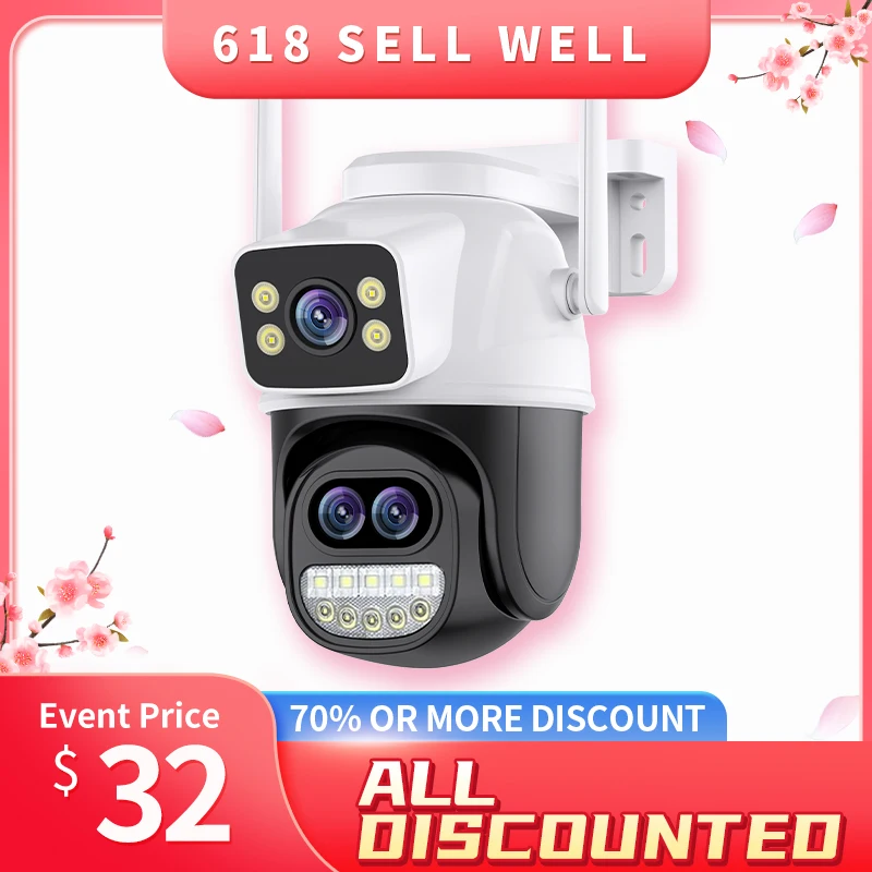 Уличная IP-камера видеонаблюдения Icsee с тремя объективами, 6 МП, Wi ...