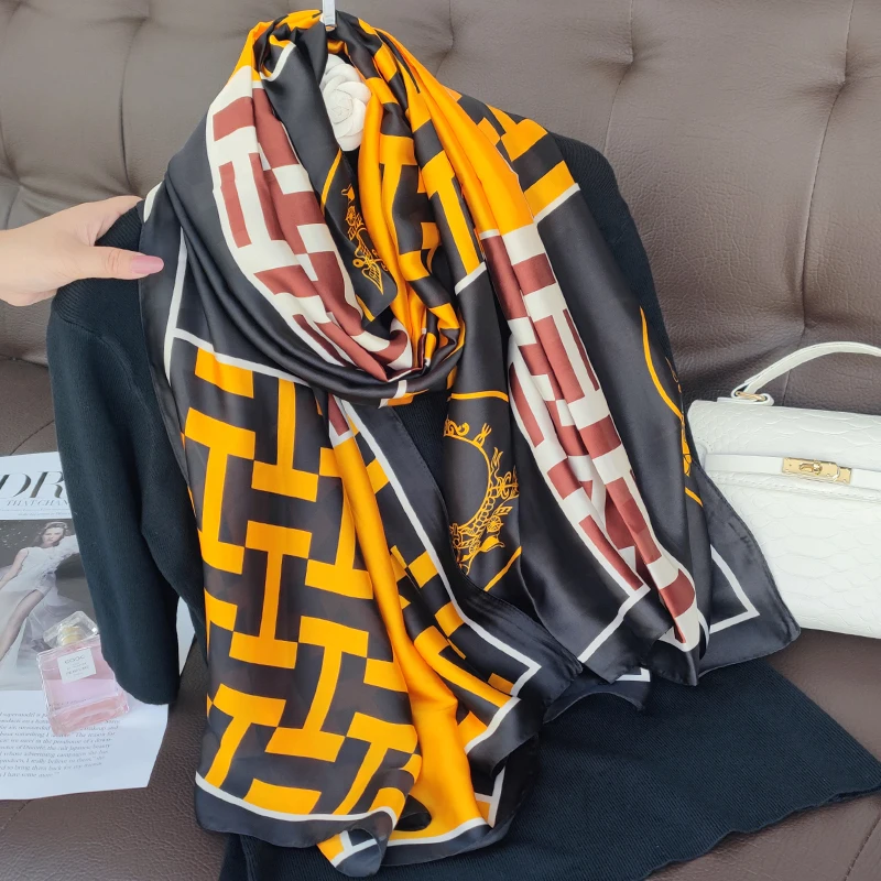 

Женский брендовый шарф 180*90 см, Модные Качественные мягкие шелковые шарфы, женские шали, платок, Пляжная накидка, палантины, шелковая бандана