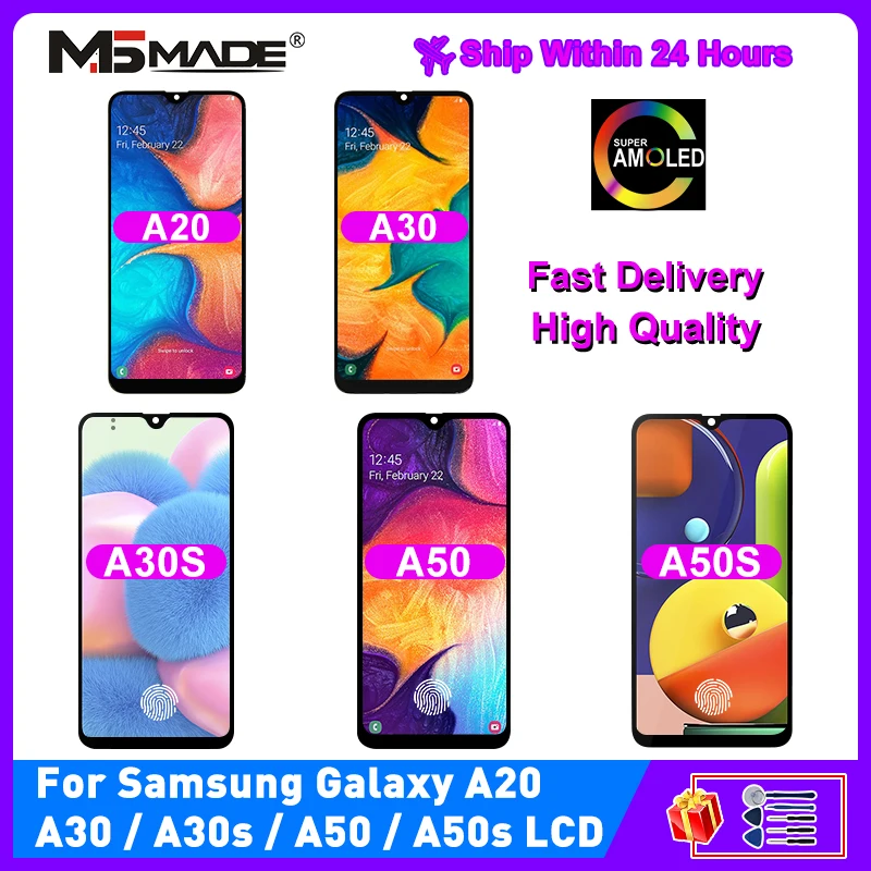 6 4 &quotAMOLED для Samsung Galaxy A20 LCD A30 дисплей A30S A50 сенсорный экран A50S запасной A205F A305F A505F