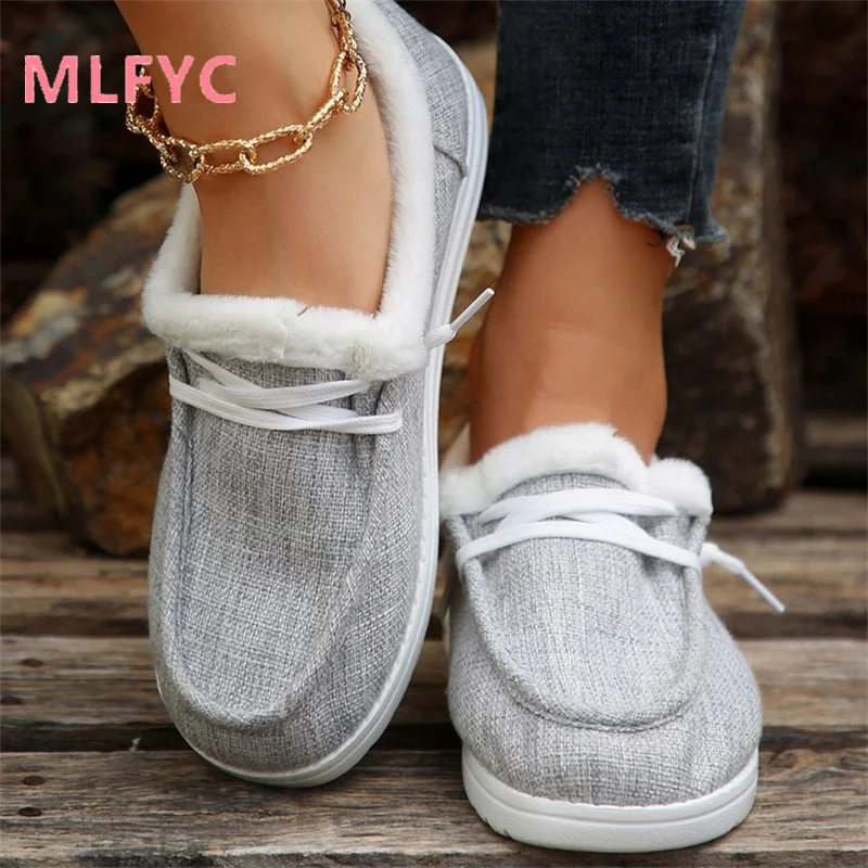 

Large plush women's shoes 2023 Winter Europe and America new flat bottomed plush snow boots plush warm cotton shoes for women