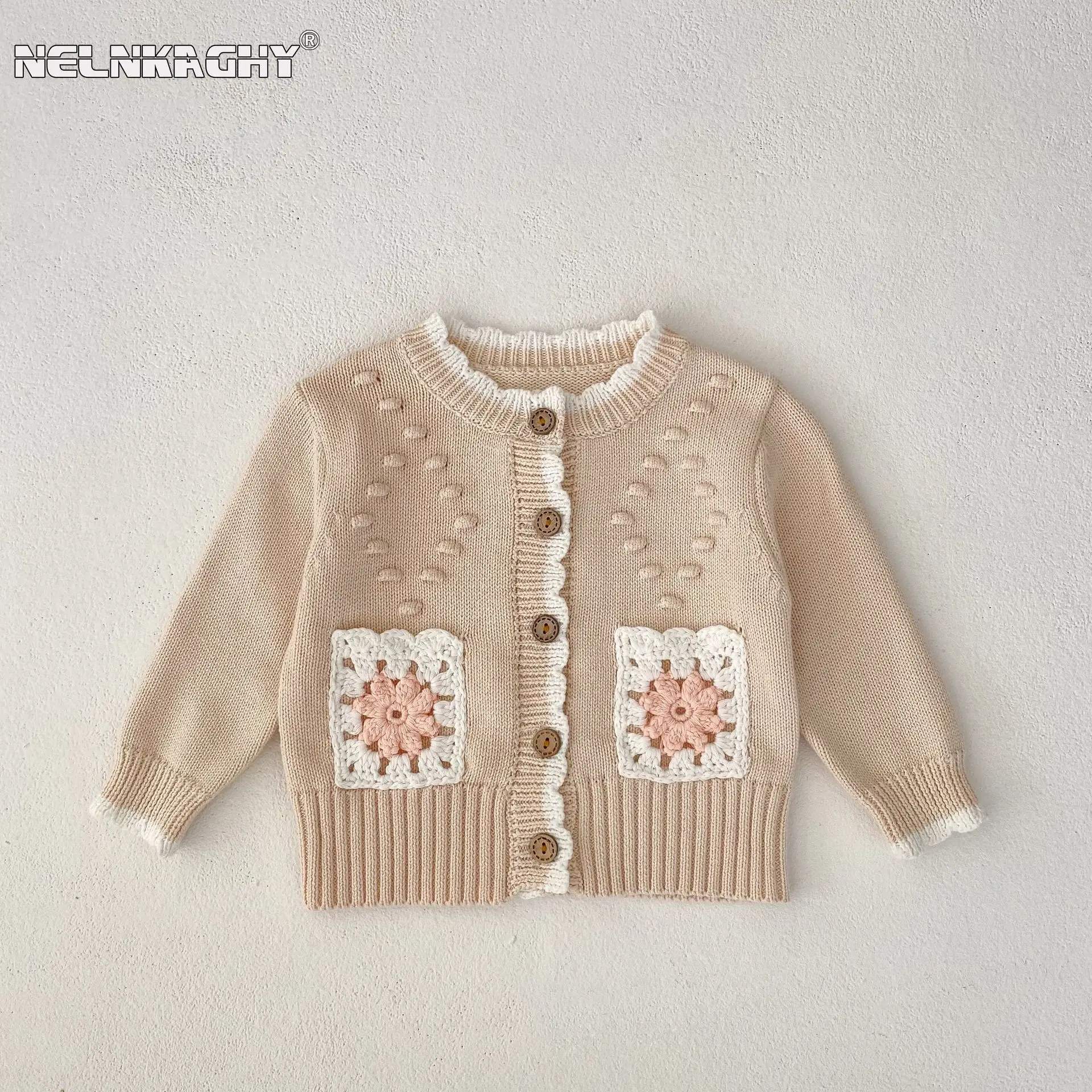 

2023 Autumn Spring Newborn Baby Girls Full Sleeve Single-breasted Top Sweater Infant Kids Knitted Handmade Pockets coat 0-3Y