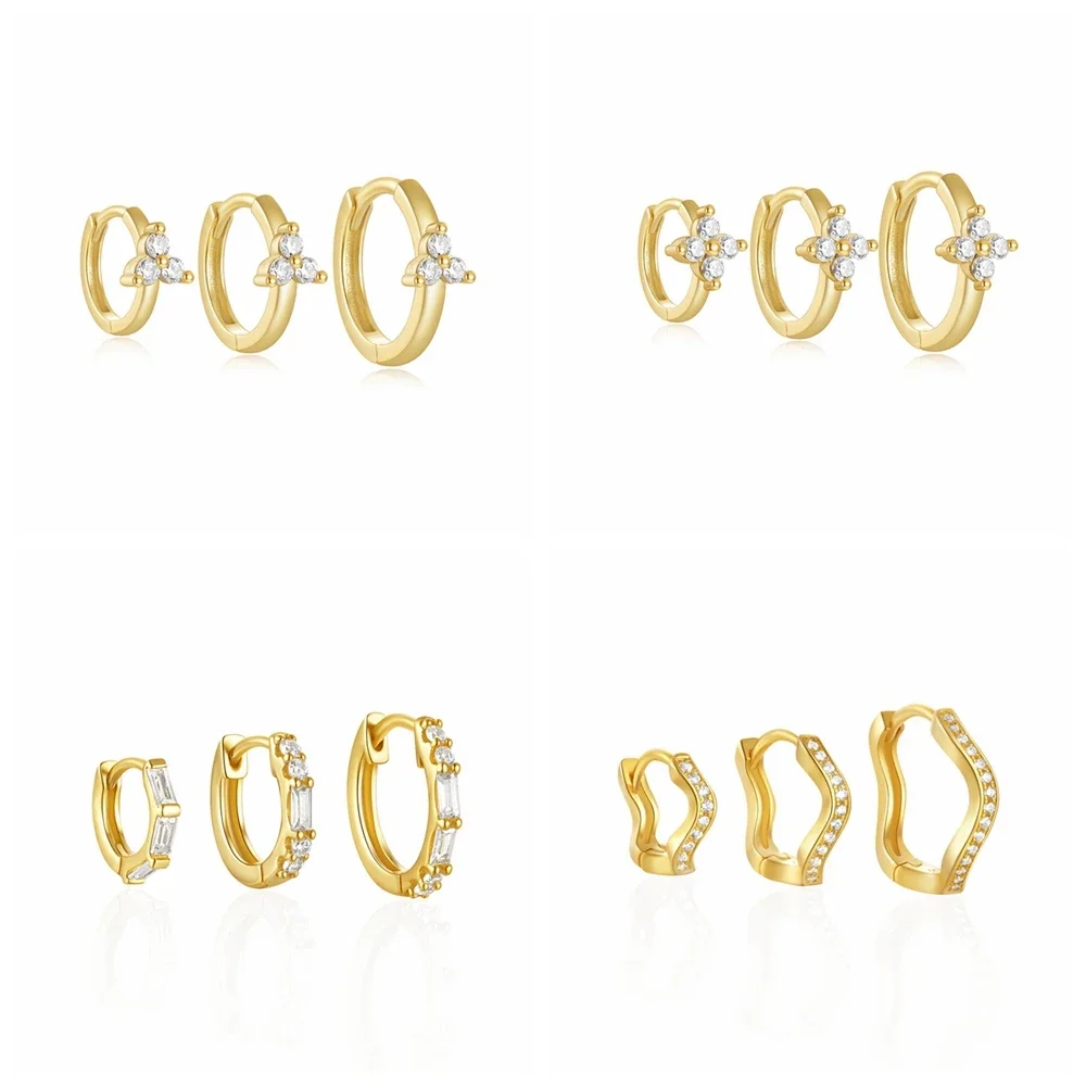 VAL 925 пробы серебро цветок циркон круг 3 шт. комплект серег-колец для женщин 6/8/10 мм