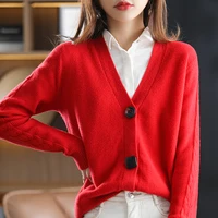new solid cashmere knitted sweater cardigan womens v neck solid loose top versatile long sleeved sheep knitted coat