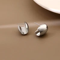 classic half round earrings silver color piercing stud earrings for engagement jewelry korean fashion women 2022 luxury