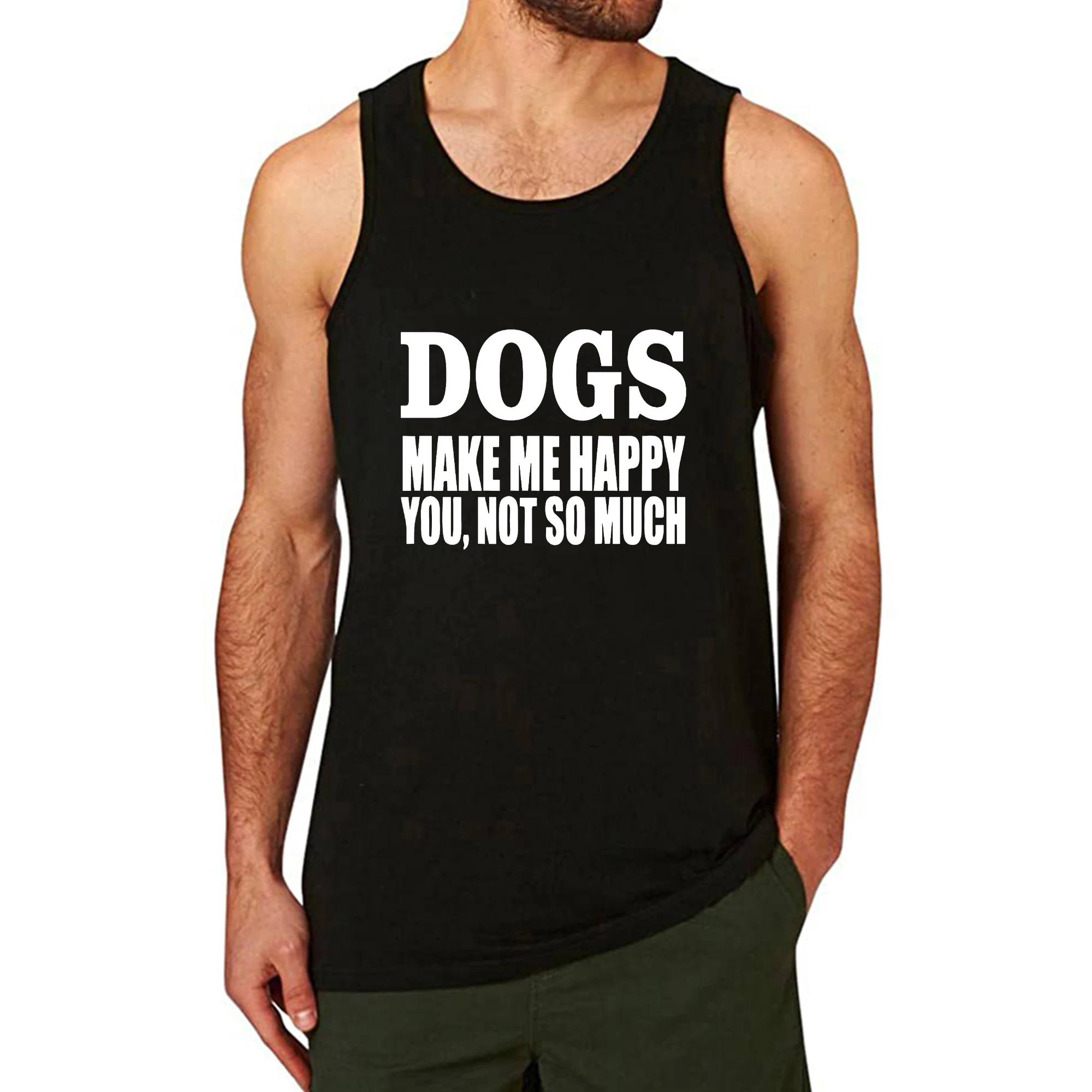 

Lyprerazy Men's DOGS MAKE ME HAPPY YOU NOT SO MUCH Workout Gym Funny Printed Tank Top