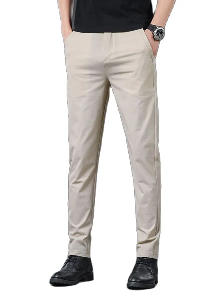 

Summer Men's Casual Pants Men Trousers Fashion Male Pant Slim Fit Work Elastic Waist Green Grey Light Thin Cool Trousers 28-38