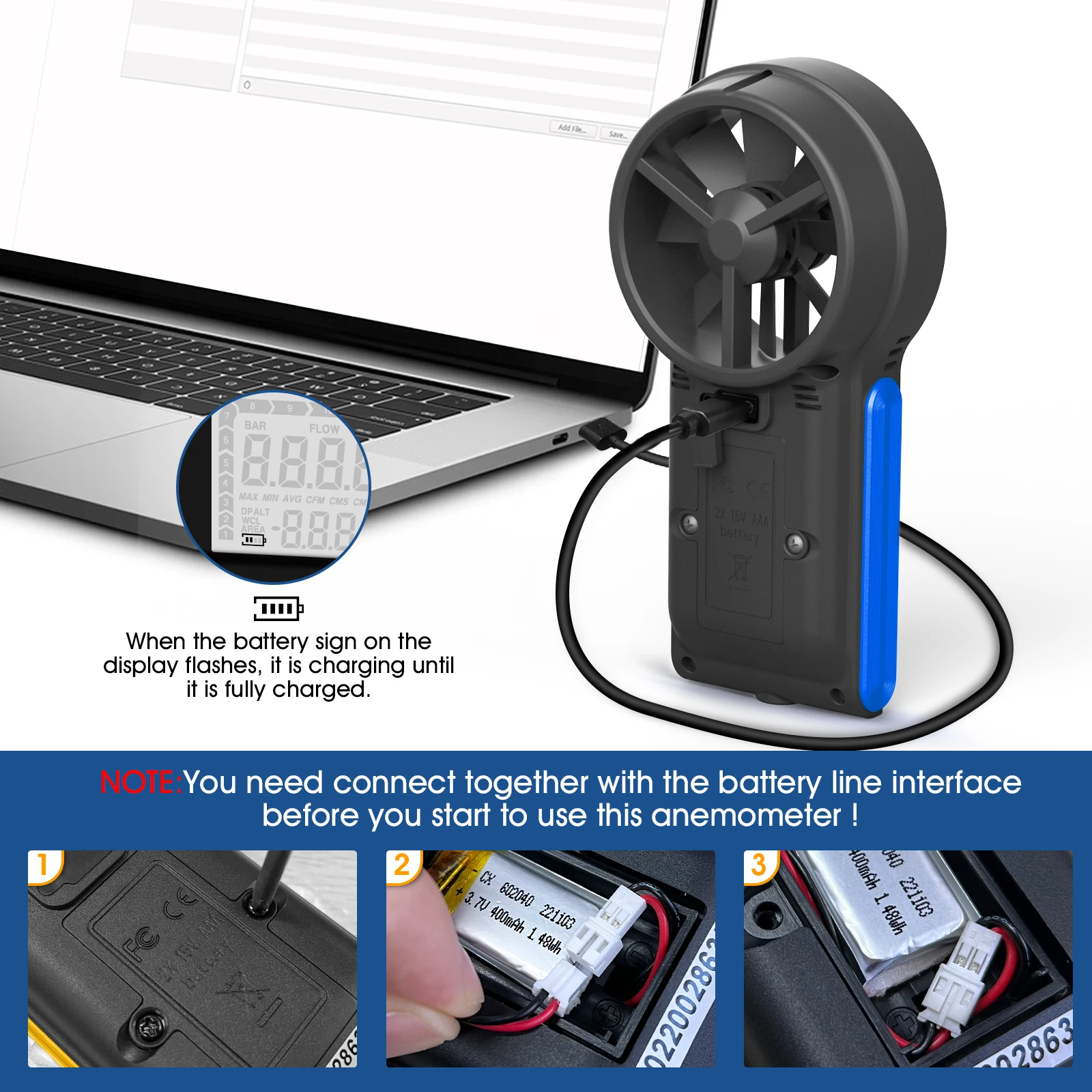 Фото Bluetooth-анемометр 7-в-1: измеритель давления воздуха, температуры, влажности, точки росы, ветрового охлаждения, высотомер, с подключением к приложению, для систем ОВКВ и дронов №5