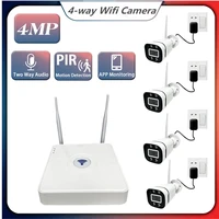 4 way set wireless nvr ip camera wifi bullet monitoring pir motion detection two way audio 4mp cameras