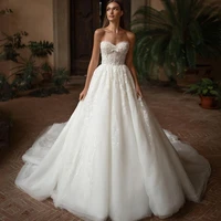 elegant strapless a line wedding dress sleeveless princess bride gown appliques beach beading lace up custom made robe de mari%c3%a9e