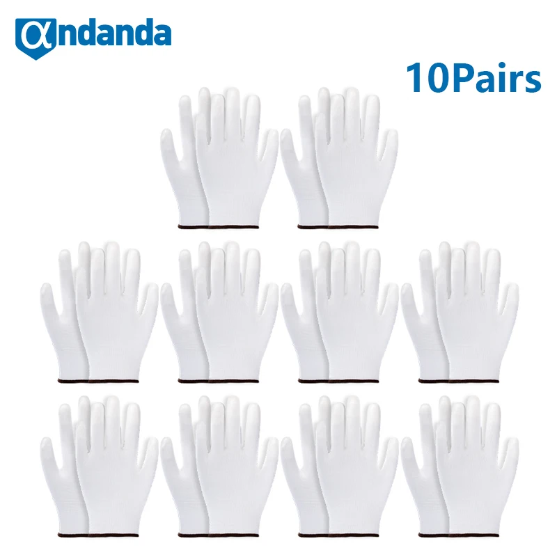 

Andanda 10 Pairs Work Gloves Polyester PU Protective Safety With PU Coated Finger Dipped For Mechanix/Garden/Carry Work Gloves