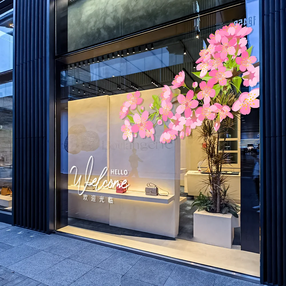 QiAds на заказ окно цветение персика атмосфера супер большие цветочные ветки