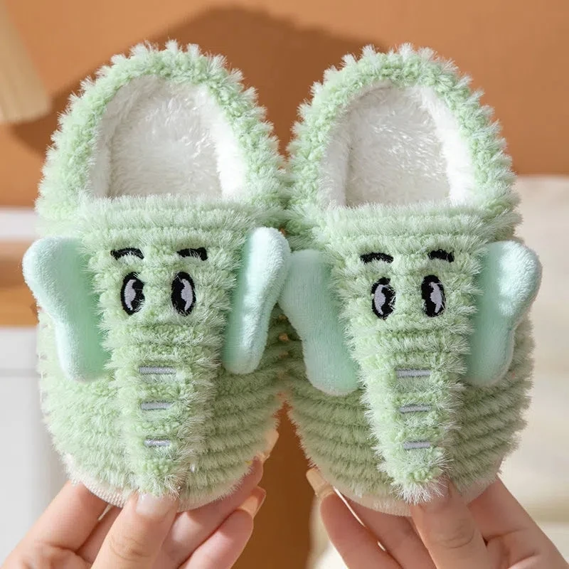 Creative Babi fluffy elepant shoes boys fur slippers house child winter shoes girl animal funny slippers