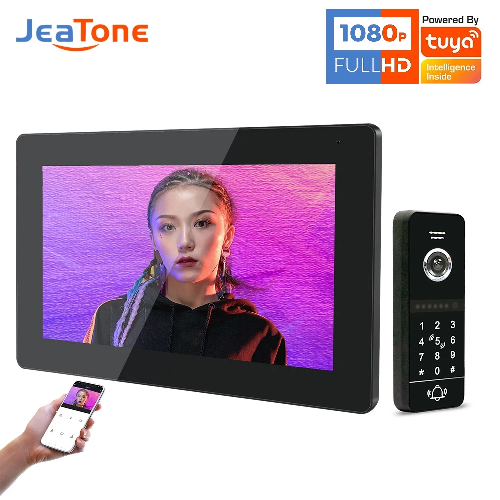 【Tuya 1080P】Jeatone 10Inch Video Intercom System Full Touch Screen With Access Control Passcode IC cards or Tuya Wireless Unlock
