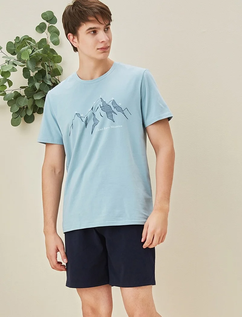 2pcs Men's Pajamas Cotton 2022 Summer Short-sleeved Pullover Tshirt Top Loose Casual Short Pants Home Clothes Pijamas for Men