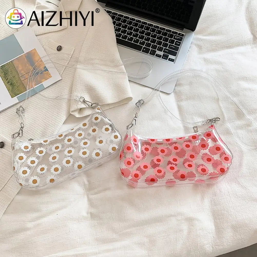 

Летняя прозрачная Наплечная Сумка из ПВХ с маргаритками и цветами, женская сумка через плечо, кошельки для улицы, деловые, для путешествий