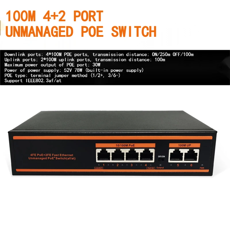 TLG-604EP-2E Video Surveillance Camera Switch 4+2 100M PoE Switch