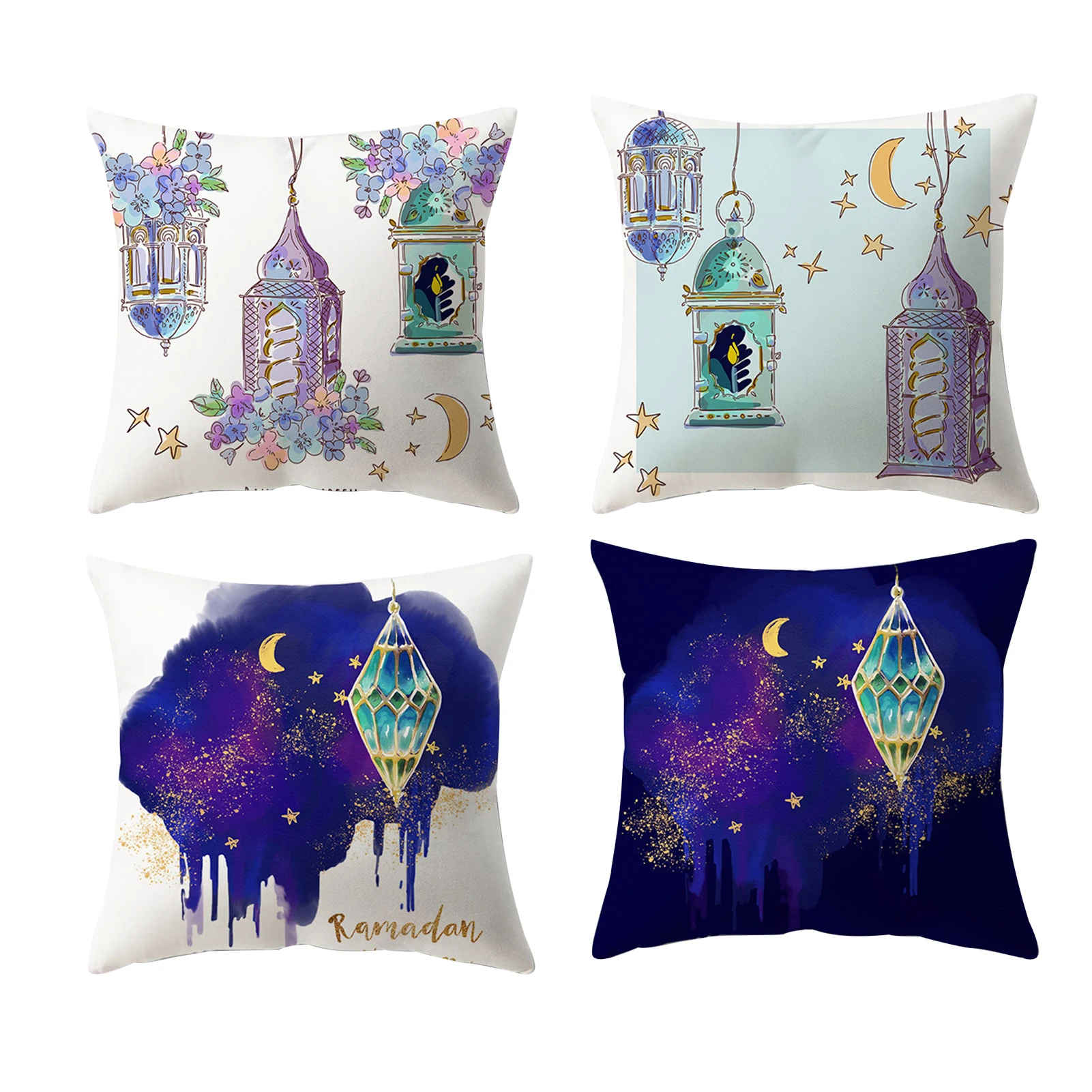 

4pcs Cushion Covers Soft Exquisite Modern Lantern Moon Pattern Polyester Machine Wash Zipper Restaurant Durable Sofa Living Room