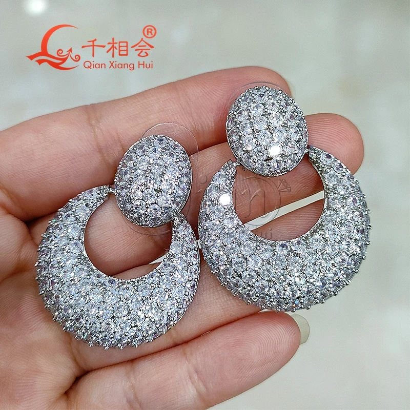 31*41mm big moon hollow half circle S925 rings earrings ear stud D vvs white moissanite stone earrings jewelry woman gift