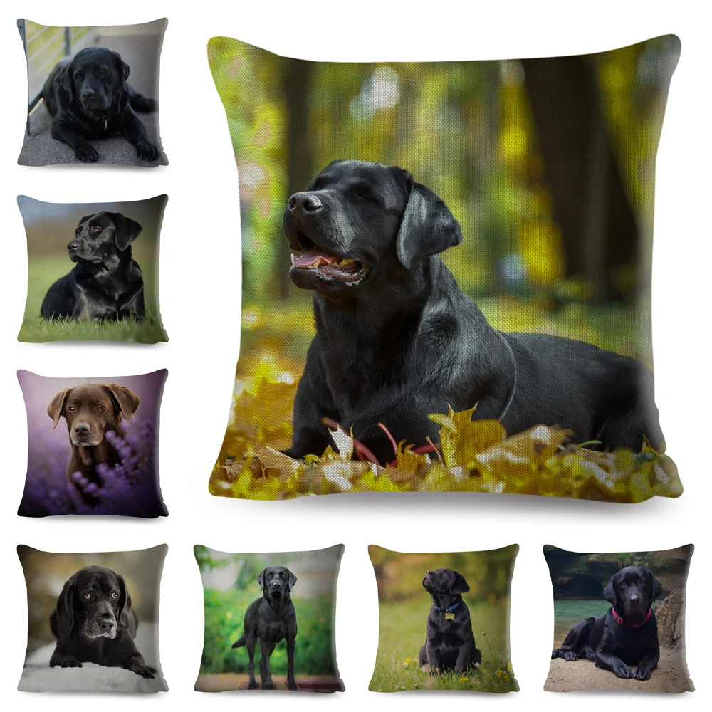 

Чехол для подушки с изображением милой собаки, декоративный черный чехол для подушки с изображением животных Лабрадора для дивана, домашни...