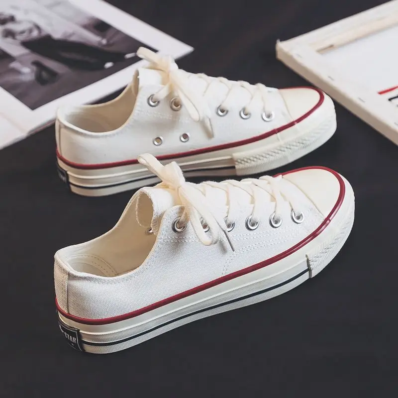 Women White Flats Canvas Shoes 2023 Spring Fashion Low Top Casual Walking Ladies Shoe Breathable Tenis Feminino Zapatos Mujer
