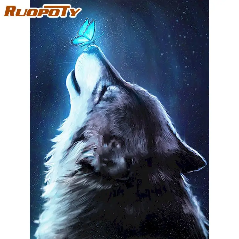 

RUOPOTY Oil Picture 40*50cm Paint By Numbers Diy For Adults Wolf Series Acrylic Color Paint on Canvas Animal Unique Home Gift