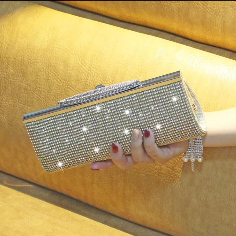 Diamond-inlaid clutch bag rhinestone party dress bag diamond dinner bag European and American fashion chain bag bridal bridesmai