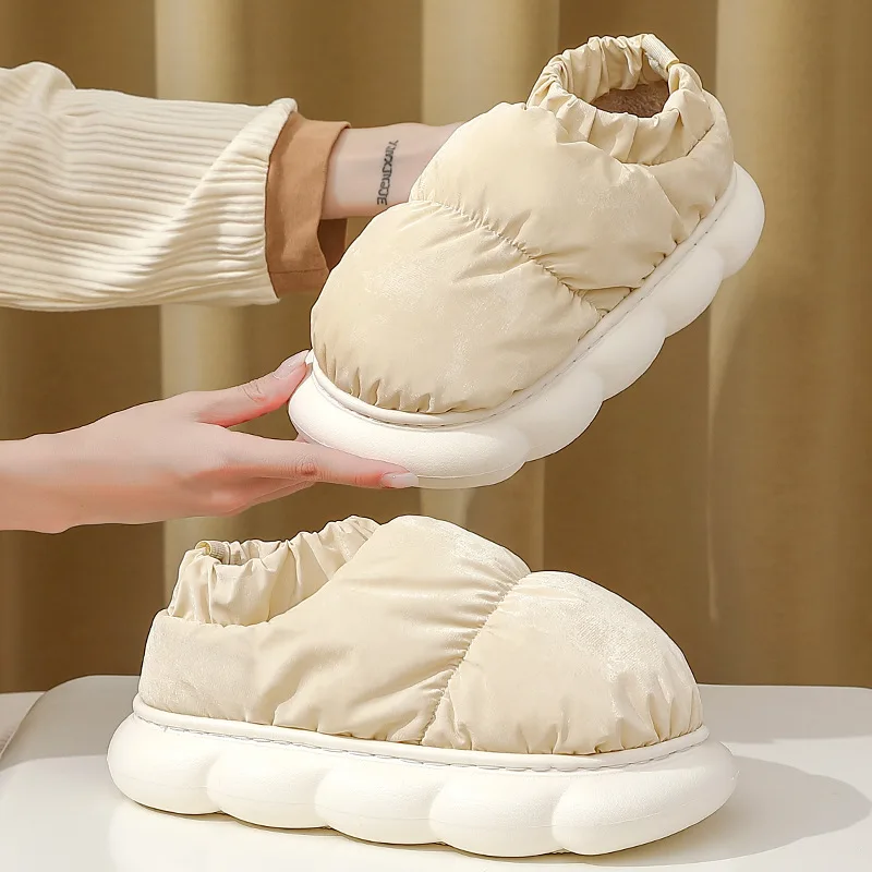 Winter Luxury Cotton Slippers House Home Faux Fur Fleeces Slippers Women's Indoor Non-Slip Bottom Plush Thick Platform Shoes