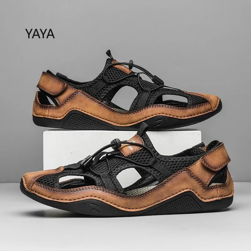 

Сандалии мужские сетчатые с перфорацией, простроченные вручную, дышащие, плоская подошва, повседневная обувь, для улицы, большие размеры 38-46...