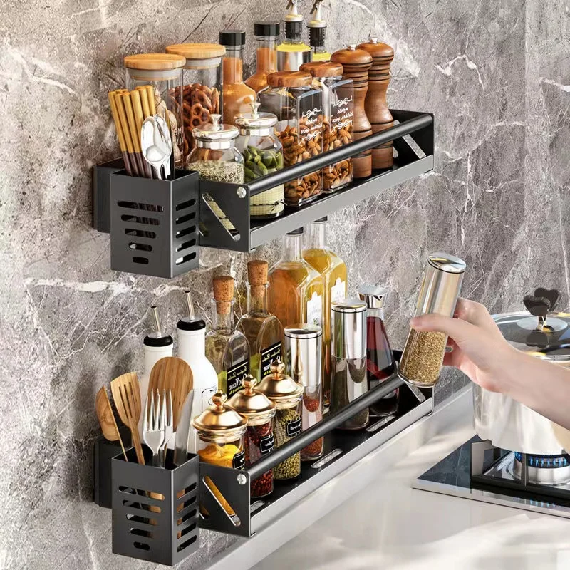 Kitchen storage Rack Modern Nordic Style Stainless Steel Wall Mount Bracket Organizer Spice Jar Tube Shelf Supplies |