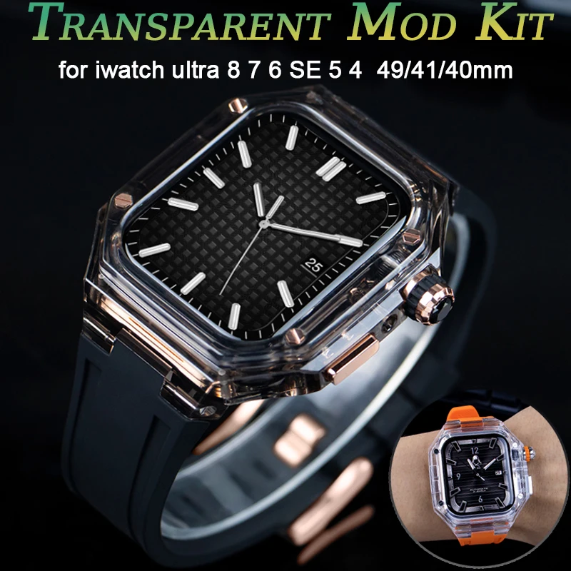 

Luxury Glacier Case Modification Kit for Apple Watch Band ultra 49mm Transparent Mod Kit for iwatch series 8 7 6 SE 5 4 40 41MM