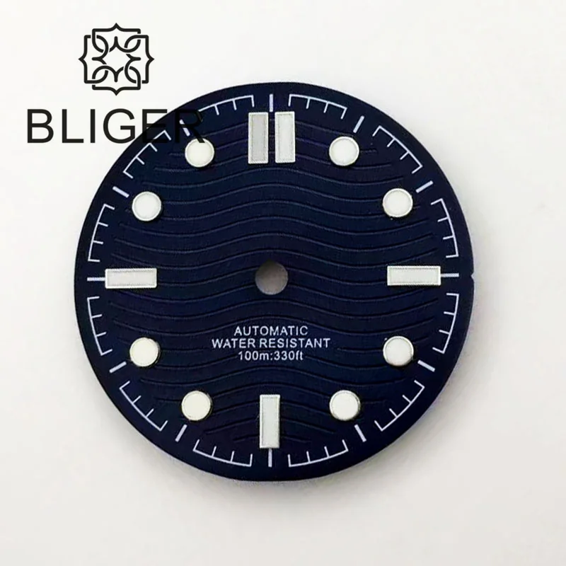 BLIGER New 31mm Watch Dial Black Green Blue White Fit NH35 NH36 ETA8215 Mingzhu2813 PT5000 Movement Green Luminous Date/No Date
