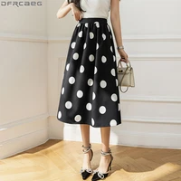 fashion summer long skirts for women elegant ol polka dots print a line skirt elastic high waist maxi faldas largas white black